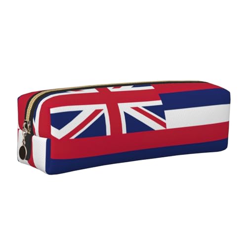 EWQrtyy Federmäppchen aus Leder mit Hawaii-Flagge, Reißverschluss, Zubehörhalter, Schreibwaren-Tasche, Geschenk zum Schulanfang, gold, Einheitsgröße, Kosmetiktasche von EWQrtyy
