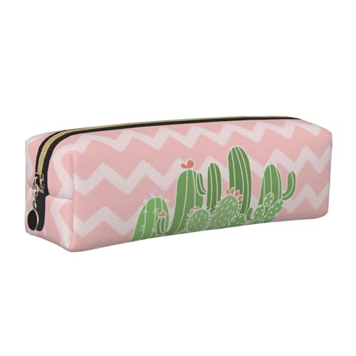 EWQrtyy Federmäppchen aus Leder mit Kaktus-Wüsten-Druck, Reißverschluss-Tasche, Zubehörhalter, Schreibwaren-Tasche, Geschenk zum Schulanfang, gold, Einheitsgröße, Kosmetiktasche von EWQrtyy