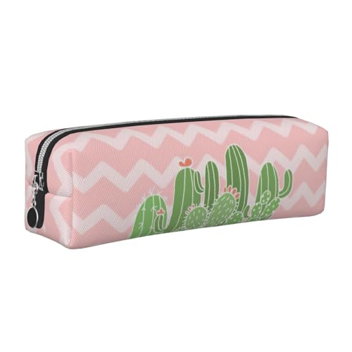 EWQrtyy Federmäppchen aus Leder mit Kaktus-Wüsten-Druck, Reißverschluss-Tasche, Zubehörhalter, Schreibwaren-Tasche, Geschenk zum Schulanfang, silber, Einheitsgröße, Kosmetiktasche von EWQrtyy