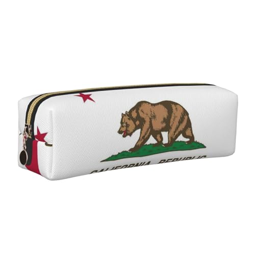 EWQrtyy Federmäppchen aus Leder mit Kalifornien-Flagge, Reißverschluss, Zubehörhalter, Schreibwaren-Tasche, Geschenk für den Schulanfang, gold, Einheitsgröße, Kosmetiktasche von EWQrtyy