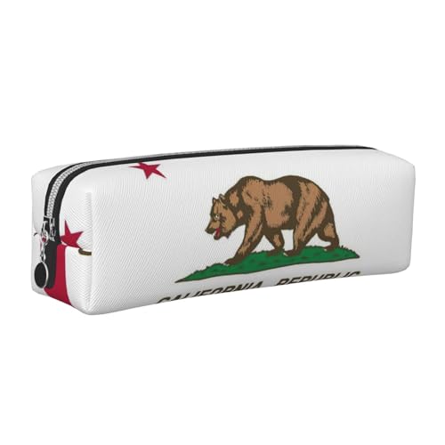 EWQrtyy Federmäppchen aus Leder mit Kalifornien-Flagge, Reißverschluss, Zubehörhalter, Schreibwaren-Tasche, Geschenk für den Schulanfang, silber, Einheitsgröße, Kosmetiktasche von EWQrtyy