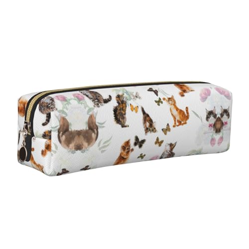 EWQrtyy Federmäppchen aus Leder mit Katzen- und Schmetterlings-Aufdruck, Reißverschluss-Tasche, Zubehörhalter, Schreibwaren-Tasche, Geschenk zum Schulanfang, gold, Einheitsgröße, Kosmetiktasche von EWQrtyy