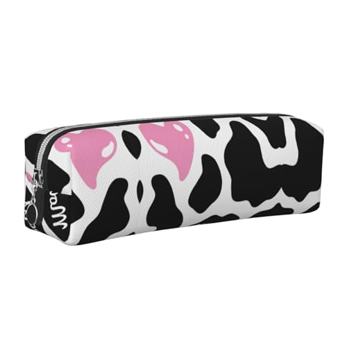 EWQrtyy Federmäppchen aus Leder mit Kuhmotiv, mit Reißverschluss, Zubehörhalter, Schreibwaren-Tasche, Geschenk für den Schulanfang, Schwarz / Weiß, silber, Einheitsgröße, Kosmetiktasche von EWQrtyy