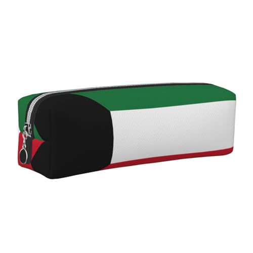 EWQrtyy Federmäppchen aus Leder mit Kuwait-Flagge, Reißverschluss, Zubehörhalter, Schreibwaren-Tasche, Geschenk zum Schulanfang, silber, Einheitsgröße, Kosmetiktasche von EWQrtyy