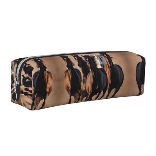 EWQrtyy Federmäppchen aus Leder mit Laufpferden, Reißverschluss, Zubehörhalter, Schreibwaren-Tasche, Geschenk für den Schulanfang, silber, Einheitsgröße, Kosmetiktasche von EWQrtyy