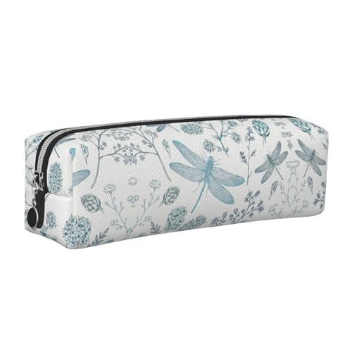 EWQrtyy Federmäppchen aus Leder mit Libellen-Druck, Reißverschluss-Tasche, Zubehörhalter, Schreibwaren-Tasche, Geschenk für den Schulanfang, silber, Einheitsgröße, Kosmetiktasche von EWQrtyy