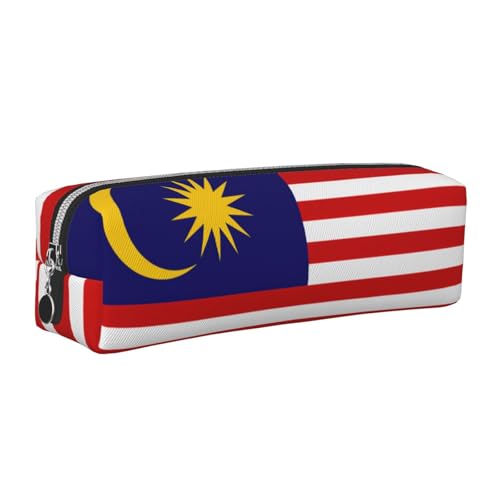 EWQrtyy Federmäppchen aus Leder mit Malaysia-Flagge, Reißverschluss, Zubehörhalter, Schreibwaren-Tasche, Geschenk zum Schulanfang, silber, Einheitsgröße, Kosmetiktasche von EWQrtyy
