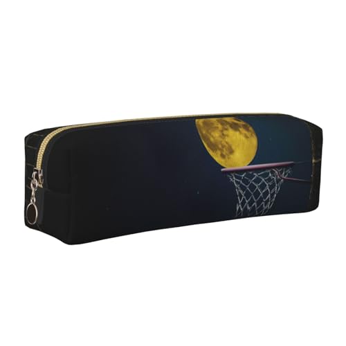 EWQrtyy Federmäppchen aus Leder mit Mond- und Basketball-Druck, Reißverschluss-Tasche, Zubehörhalter, Schreibwaren-Tasche, Geschenk für den Schulanfang, gold, Einheitsgröße, Kosmetiktasche EWQrtyy Federmäppchen aus Leder mit Mond- und Basketball-Druck, Reißverschluss-Tasche, Zubehörhalter, Schreibwaren-Tasche, Geschenk für den Schulanfang, gold, Einheitsgröße, Kosmetiktasche von EWQrtyy