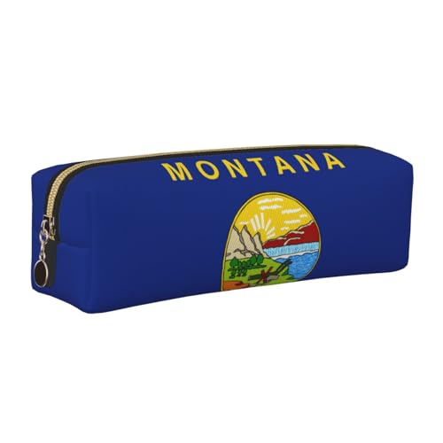 EWQrtyy Federmäppchen aus Leder mit Montana-Flagge, Reißverschluss, Zubehörhalter, Schreibwaren-Tasche, Geschenk für den Schulanfang, gold, Einheitsgröße, Kosmetiktasche von EWQrtyy