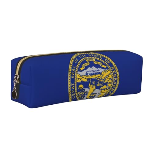 EWQrtyy Federmäppchen aus Leder mit Nebraska-Flagge, Reißverschluss, Zubehörhalter, Schreibwaren-Tasche, Geschenk für den Schulanfang, gold, Einheitsgröße, Kosmetiktasche von EWQrtyy