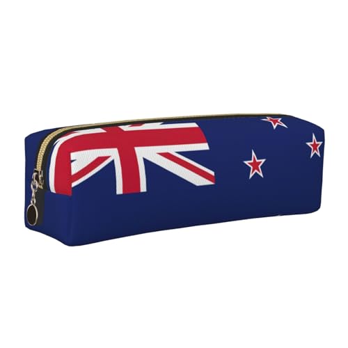 EWQrtyy Federmäppchen aus Leder mit Neuseeland-Flagge, Reißverschluss, Zubehörhalter, Schreibwaren-Tasche, Geschenk zum Schulanfang, gold, Einheitsgröße, Kosmetiktasche von EWQrtyy