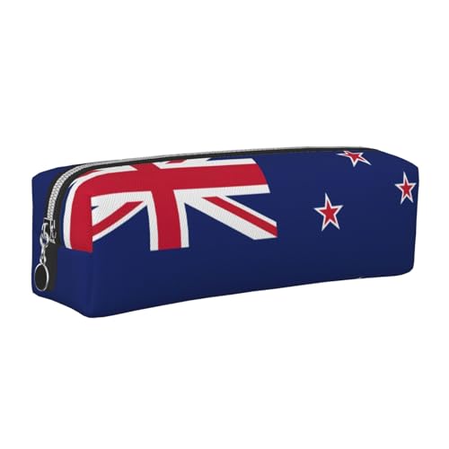 EWQrtyy Federmäppchen aus Leder mit Neuseeland-Flagge, Reißverschluss, Zubehörhalter, Schreibwaren-Tasche, Geschenk zum Schulanfang, silber, Einheitsgröße, Kosmetiktasche von EWQrtyy