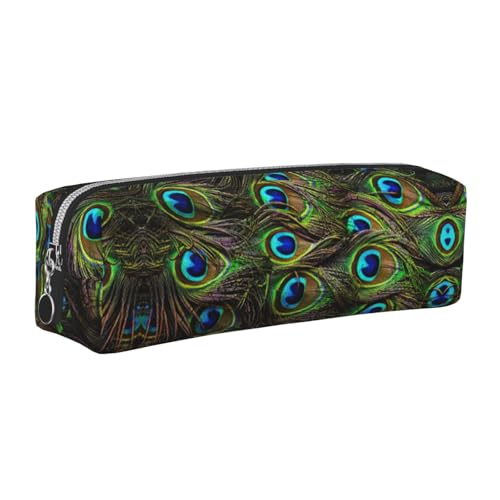 EWQrtyy Federmäppchen aus Leder mit Pfauenfeder-Aufdruck, Reißverschluss-Tasche, Zubehörhalter, Schreibwaren-Tasche, Geschenk zum Schulanfang, silber, Einheitsgröße, Kosmetiktasche von EWQrtyy