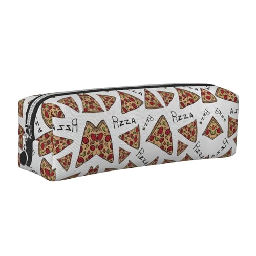 EWQrtyy Federmäppchen aus Leder mit Pizza-Muster, Reißverschluss, Zubehörhalter, Schreibwaren-Tasche, Geschenk für den Schulanfang, silber, Einheitsgröße, Kosmetiktasche von EWQrtyy