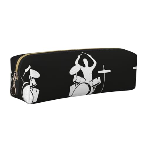 EWQrtyy Federmäppchen aus Leder mit Schlagzeuger-Druck, Reißverschluss-Tasche, Zubehörhalter, Schreibwaren-Tasche, Geschenk zum Schulanfang, gold, Einheitsgröße, Kosmetiktasche von EWQrtyy