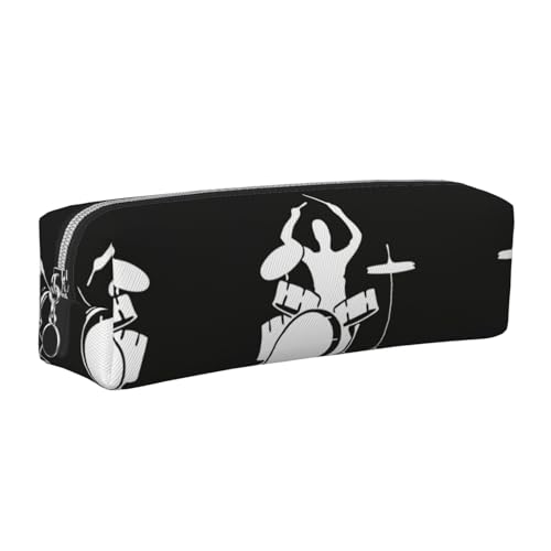 EWQrtyy Federmäppchen aus Leder mit Schlagzeuger-Druck, Reißverschluss-Tasche, Zubehörhalter, Schreibwaren-Tasche, Geschenk zum Schulanfang, silber, Einheitsgröße, Kosmetiktasche von EWQrtyy