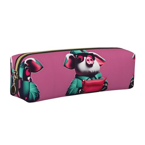 EWQrtyy Federmäppchen aus Leder mit Schweinchen-Motiv, Reißverschluss-Tasche, Zubehörhalter, Schreibwaren-Tasche, Geschenk für den Schulanfang, gold, Einheitsgröße, Kosmetiktasche von EWQrtyy