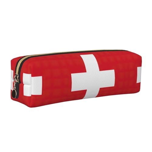 EWQrtyy Federmäppchen aus Leder mit Schweizer Flagge, Reißverschluss, Zubehörhalter, Schreibwaren-Tasche, Geschenk für den Schulanfang, gold, Einheitsgröße, Kosmetiktasche von EWQrtyy
