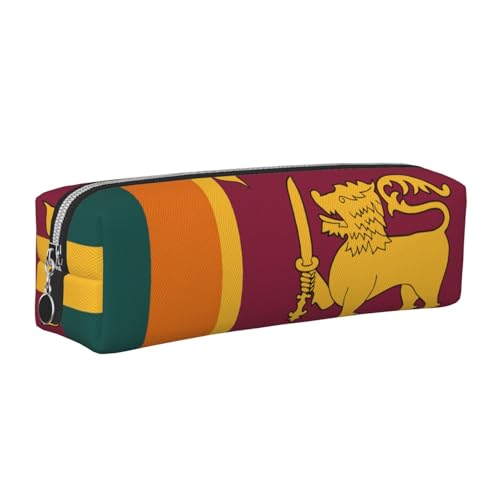 EWQrtyy Federmäppchen aus Leder mit Sri Lanka-Flagge, Reißverschluss, Zubehörhalter, Schreibwaren-Tasche, Geschenk zum Schulanfang, silber, Einheitsgröße, Kosmetiktasche von EWQrtyy