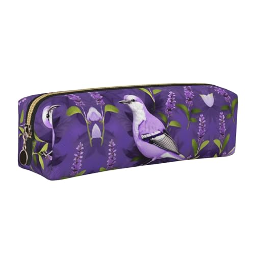 EWQrtyy Federmäppchen aus Leder mit Vogel in violettem Lavendel, Blumendruck, Federmäppchen, Reißverschlussbeutel, Zubehörhalter, Schreibwarentasche, Geschenk zum Schulanfang, gold, Einheitsgröße von EWQrtyy