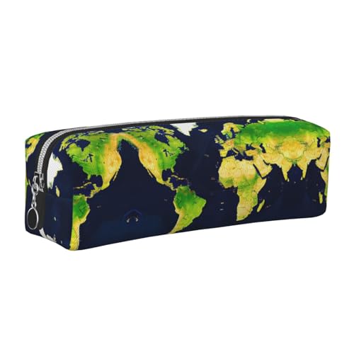 EWQrtyy Federmäppchen aus Leder mit Weltkarten-Druck, Reißverschluss-Tasche, Zubehörhalter, Schreibwaren-Tasche, Geschenk für den Schulanfang, silber, Einheitsgröße, Kosmetiktasche von EWQrtyy