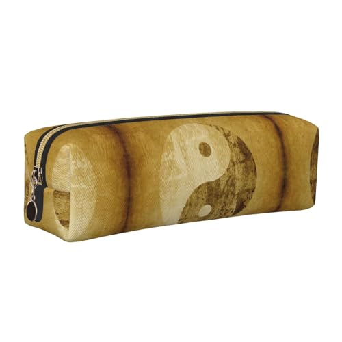 EWQrtyy Federmäppchen aus Leder mit Yin-Yang-Symbol-Druck, Reißverschluss-Tasche, Zubehörhalter, Schreibwaren-Tasche, Geschenk zum Schulanfang, gold, Einheitsgröße, Kosmetiktasche von EWQrtyy