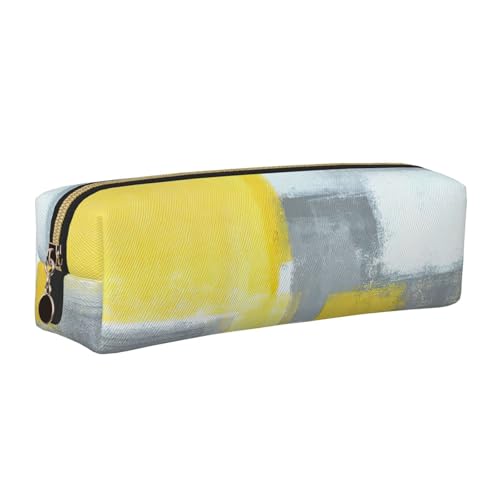EWQrtyy Federmäppchen aus Leder mit abstraktem Kunstdruck, mit Reißverschluss, Zubehörhalter, Schreibwarentasche, Geschenk für den Schulanfang, Grau und Gelb, gold, Einheitsgröße, Kosmetiktasche EWQrtyy Federmäppchen aus Leder mit abstraktem Kunstdruck, mit Reißverschluss, Zubehörhalter, Schreibwarentasche, Geschenk für den Schulanfang, Grau und Gelb, gold, Einheitsgröße, Kosmetiktasche von EWQrtyy