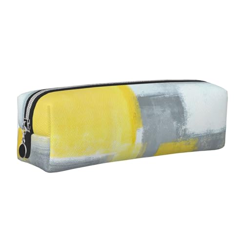 EWQrtyy Federmäppchen aus Leder mit abstraktem Kunstdruck, mit Reißverschluss, Zubehörhalter, Schreibwarentasche, Geschenk für den Schulanfang, Grau und Gelb, silber, Einheitsgröße, Kosmetiktasche EWQrtyy Federmäppchen aus Leder mit abstraktem Kunstdruck, mit Reißverschluss, Zubehörhalter, Schreibwarentasche, Geschenk für den Schulanfang, Grau und Gelb, silber, Einheitsgröße, Kosmetiktasche von EWQrtyy