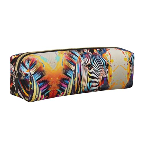 EWQrtyy Federmäppchen aus Leder mit abstraktem Zebramuster, Reißverschlussbeutel, Zubehörhalter, Schreibwaren-Tasche, Geschenk zum Schulanfang, gold, Einheitsgröße, Kosmetiktasche von EWQrtyy