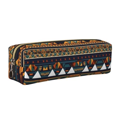 EWQrtyy Federmäppchen aus Leder mit afrikanischem Ethno-Muster, mit Reißverschluss, Zubehörhalter, Schreibwaren-Tasche, Geschenk zum Schulanfang, gold, Einheitsgröße, Kosmetiktasche von EWQrtyy