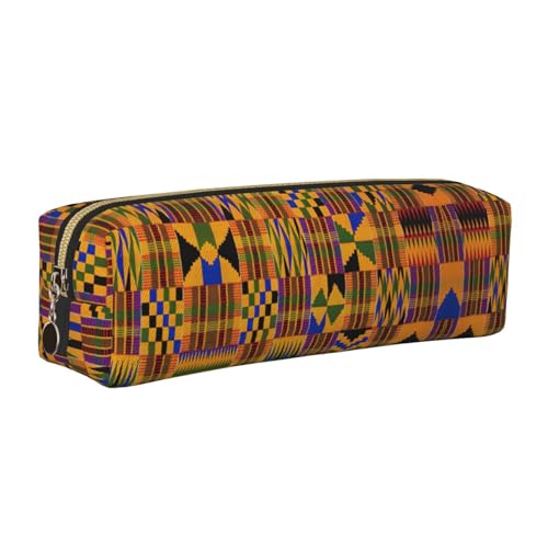 EWQrtyy Federmäppchen aus Leder mit afrikanischem Tribal-Motiv, ethnische Textur, mit Reißverschluss, Zubehörhalter, Schreibwaren-Tasche, Geschenk zum Schulanfang, gold, Einheitsgröße, Kosmetiktasche von EWQrtyy