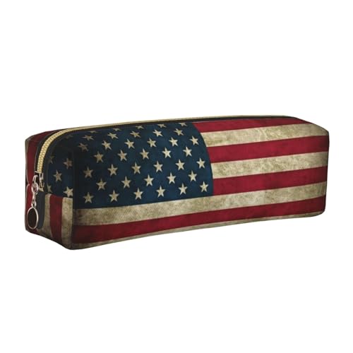 EWQrtyy Federmäppchen aus Leder mit amerikanischer Flagge, Reißverschluss, Zubehörhalter, Schreibwaren-Tasche, Geschenk für den Schulanfang, gold, Einheitsgröße, Kosmetiktasche von EWQrtyy