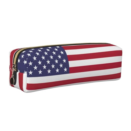 EWQrtyy Federmäppchen aus Leder mit amerikanischer Flagge, Reißverschluss, Zubehörhalter, Schreibwaren-Tasche, Geschenk für den Schulanfang, gold, Einheitsgröße, Kosmetiktasche von EWQrtyy