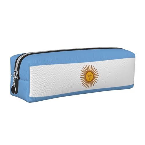 EWQrtyy Federmäppchen aus Leder mit argentinischer Flagge, Reißverschluss, Zubehörhalter, Schreibwaren-Tasche, Geschenk zum Schulanfang, silber, Einheitsgröße, Kosmetiktasche von EWQrtyy