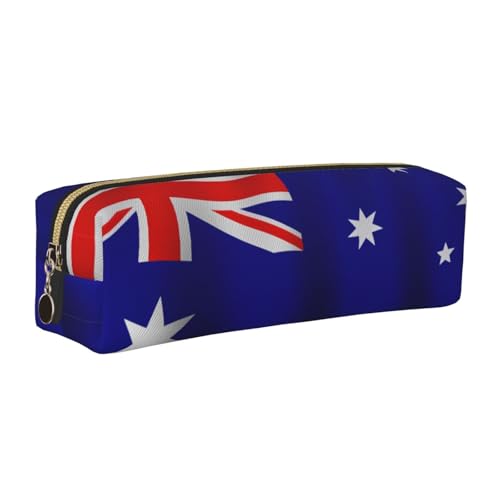 EWQrtyy Federmäppchen aus Leder mit australischer Flagge, Reißverschluss, Zubehörhalter, Schreibwaren-Tasche, Geschenk für den Schulanfang, gold, Einheitsgröße, Kosmetiktasche von EWQrtyy