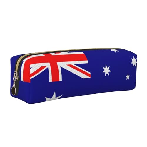 EWQrtyy Federmäppchen aus Leder mit australischer Flagge, Reißverschluss, Zubehörhalter, Schreibwaren-Tasche, Geschenk für den Schulanfang, gold, Einheitsgröße, Kosmetiktasche von EWQrtyy