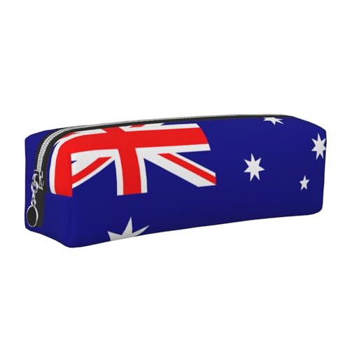 EWQrtyy Federmäppchen aus Leder mit australischer Flagge, Reißverschluss, Zubehörhalter, Schreibwaren-Tasche, Geschenk für den Schulanfang, silber, Einheitsgröße, Kosmetiktasche von EWQrtyy