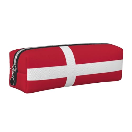 EWQrtyy Federmäppchen aus Leder mit dänischer Flagge, Reißverschluss, Zubehörhalter, Schreibwaren-Tasche, Geschenk zum Schulanfang, silber, Einheitsgröße, Kosmetiktasche von EWQrtyy