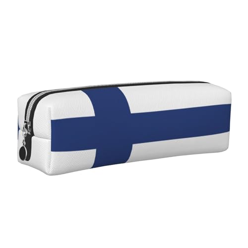 EWQrtyy Federmäppchen aus Leder mit finnischer Flagge, Reißverschluss, Zubehörhalter, Schreibwaren-Tasche, Geschenk zum Schulanfang, silber, Einheitsgröße, Kosmetiktasche von EWQrtyy