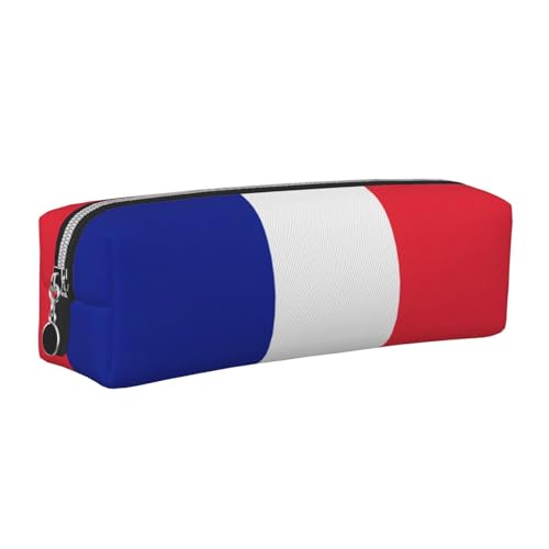 EWQrtyy Federmäppchen aus Leder mit französischer Flagge, Reißverschluss, Zubehörhalter, Schreibwaren-Tasche, Geschenk zum Schulanfang, silber, Einheitsgröße, Kosmetiktasche von EWQrtyy