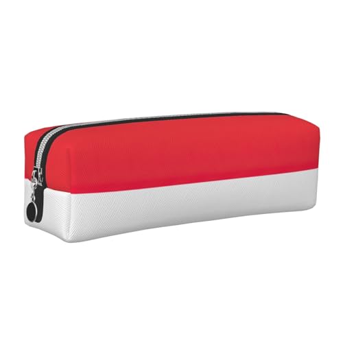 EWQrtyy Federmäppchen aus Leder mit indonesischer Flagge, Reißverschluss, Zubehörhalter, Schreibwaren-Tasche, Geschenk zum Schulanfang, silber, Einheitsgröße, Kosmetiktasche von EWQrtyy