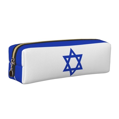 EWQrtyy Federmäppchen aus Leder mit israelischer Flagge, Reißverschluss, Zubehörhalter, Schreibwaren-Tasche, Geschenk zum Schulanfang, gold, Einheitsgröße, Kosmetiktasche von EWQrtyy