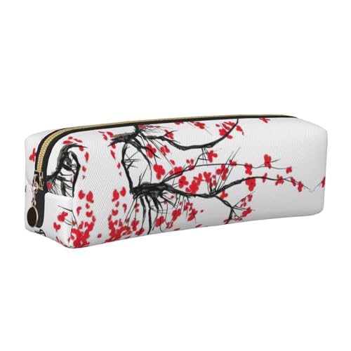 EWQrtyy Federmäppchen aus Leder mit japanischem Kirschbaum-Druck, Reißverschluss-Tasche, Zubehörhalter, Schreibwaren-Tasche, Geschenk zum Schulanfang, gold, Einheitsgröße, Kosmetiktasche von EWQrtyy