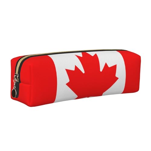 EWQrtyy Federmäppchen aus Leder mit kanadischer Flagge, Reißverschluss, Zubehörhalter, Schreibwaren-Tasche, Geschenk zum Schulanfang, gold, Einheitsgröße, Kosmetiktasche von EWQrtyy
