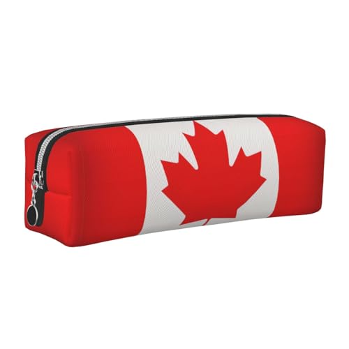 EWQrtyy Federmäppchen aus Leder mit kanadischer Flagge, Reißverschluss, Zubehörhalter, Schreibwaren-Tasche, Geschenk zum Schulanfang, silber, Einheitsgröße, Kosmetiktasche von EWQrtyy