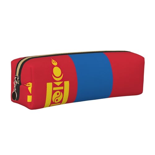 EWQrtyy Federmäppchen aus Leder mit mongolischer Flagge, Reißverschluss, Zubehörhalter, Schreibwaren-Tasche, Geschenk für den Schulanfang, gold, Einheitsgröße, Kosmetiktasche von EWQrtyy