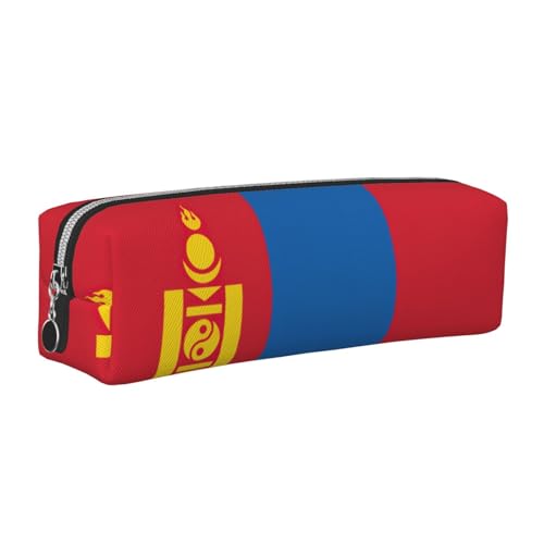 EWQrtyy Federmäppchen aus Leder mit mongolischer Flagge, Reißverschluss, Zubehörhalter, Schreibwaren-Tasche, Geschenk für den Schulanfang, silber, Einheitsgröße, Kosmetiktasche von EWQrtyy