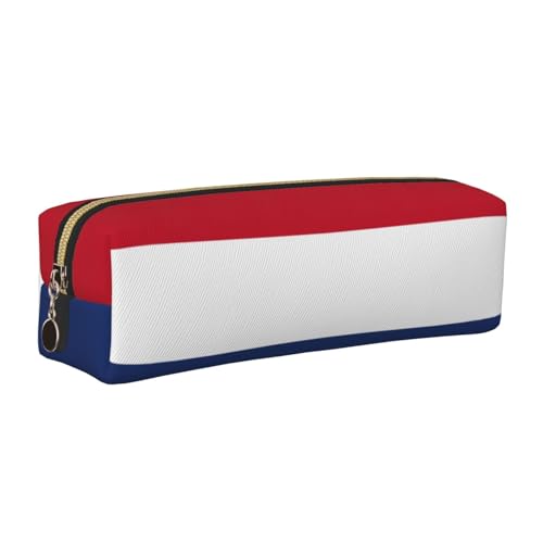 EWQrtyy Federmäppchen aus Leder mit niederländischer Flagge, Reißverschluss, Zubehörhalter, Schreibwaren-Tasche, Geschenk zum Schulanfang, gold, Einheitsgröße, Kosmetiktasche von EWQrtyy