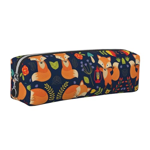 EWQrtyy Federmäppchen aus Leder mit niedlichem Fuchs-Blumendruck, Reißverschluss-Tasche, Zubehörhalter, Schreibwaren-Tasche, Geschenk zum Schulanfang, silber, Einheitsgröße, Kosmetiktasche von EWQrtyy