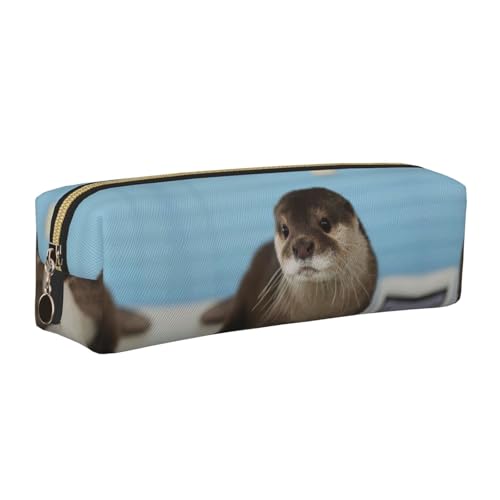 EWQrtyy Federmäppchen aus Leder mit niedlichem Otter-Druck, Reißverschluss-Tasche, Zubehörhalter, Schreibwaren-Tasche, Geschenk zum Schulanfang, gold, Einheitsgröße, Kosmetiktasche von EWQrtyy